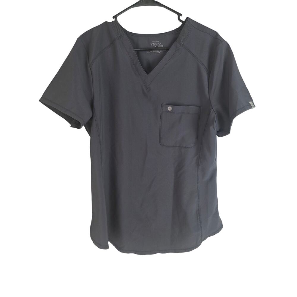 Cherokee Infinity‎ Medical Hospital Scrub Top Dark Gray V Neck L Womens